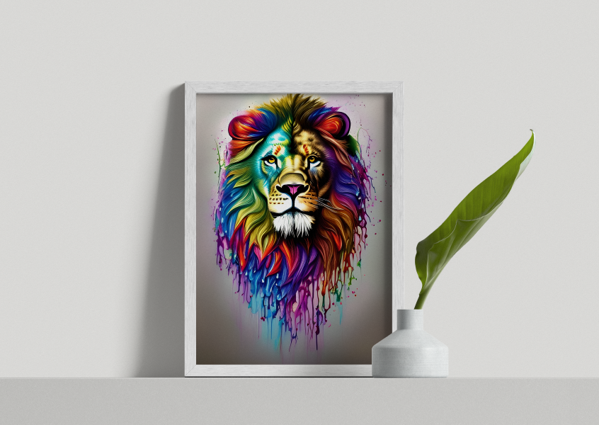 Lion Portrait Shiny Smooth Glass Drip