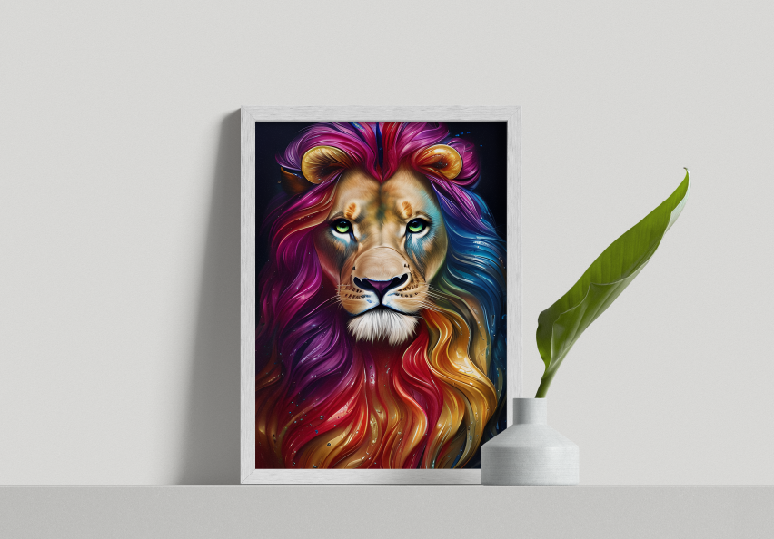 Lion Portrait Shiny Smooth Waves Dripping