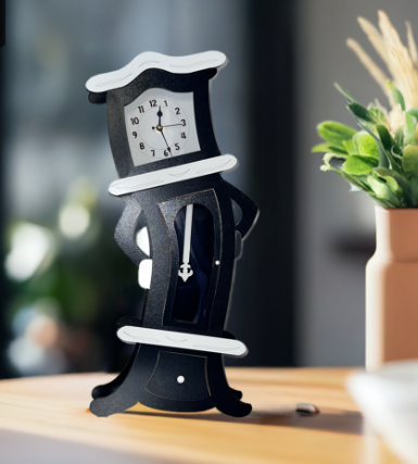 Tabletop tilting grandfather clock.