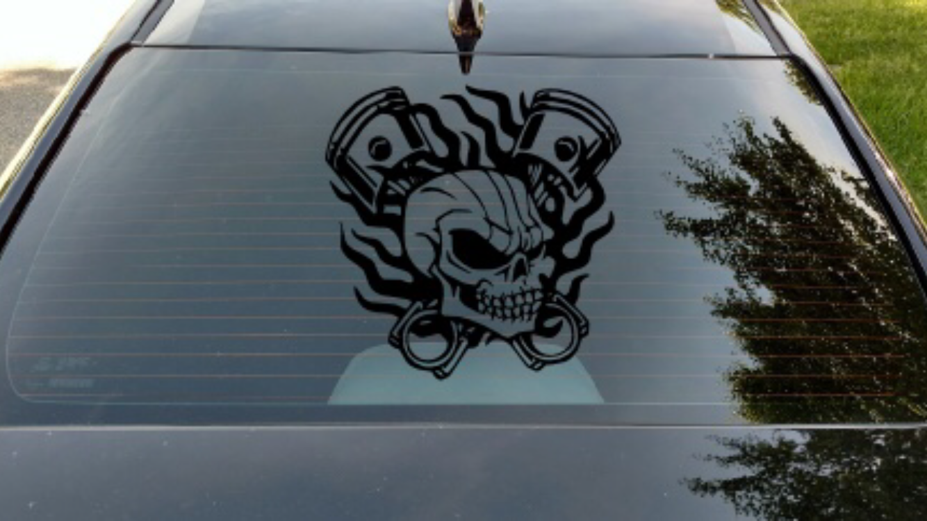 Flaming Skull Skeleton Pistons Graphic Window/wall Decal/sticker Transfer Vinyl