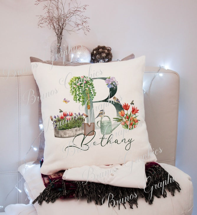 personalised Alphabet gardening cushion