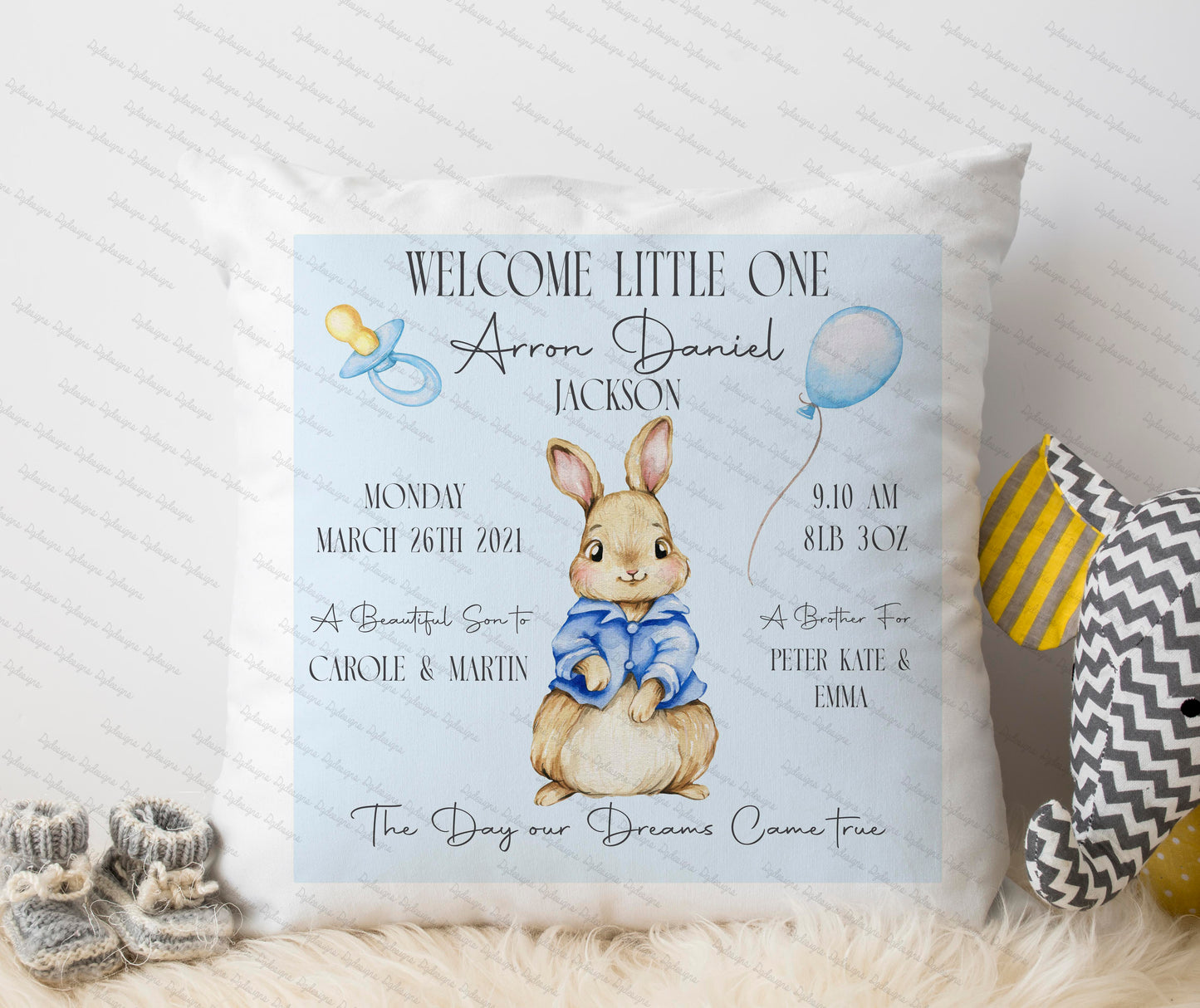 personalised birth stats cushion