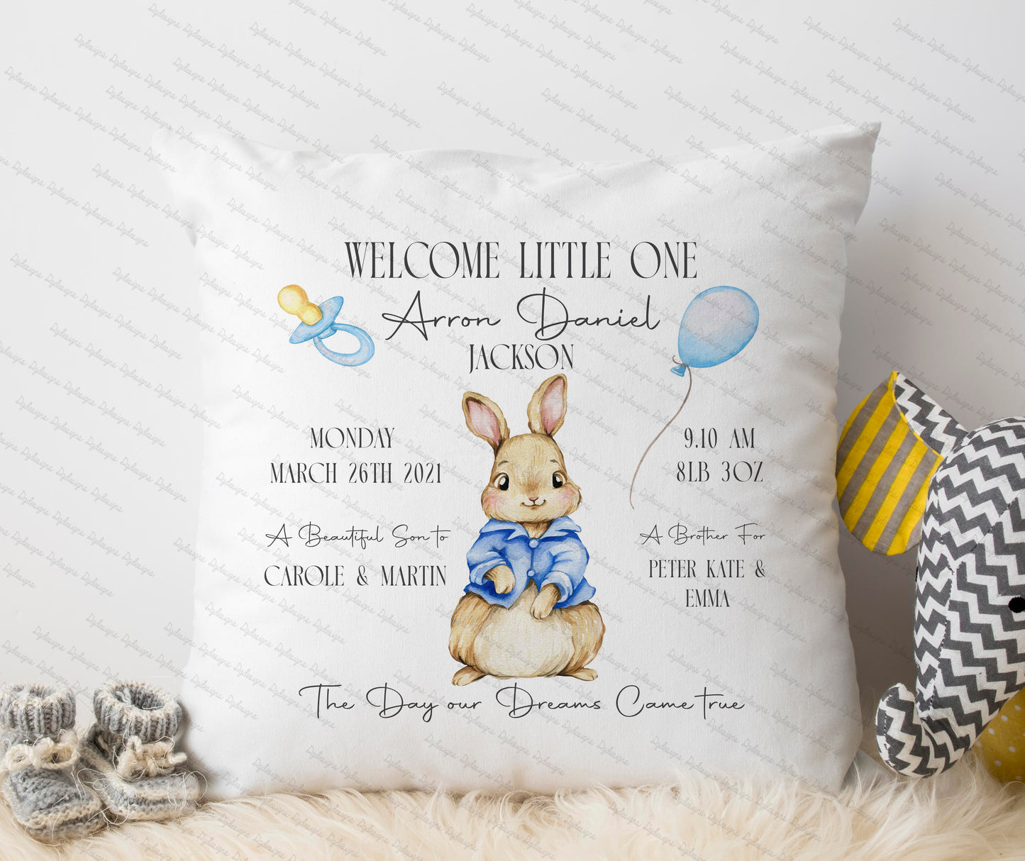 personalised birth stats cushion