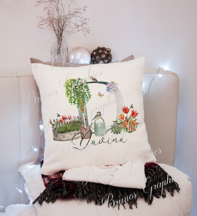 personalised Alphabet gardening cushion