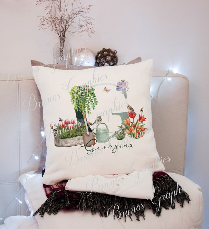 personalised Alphabet gardening cushion