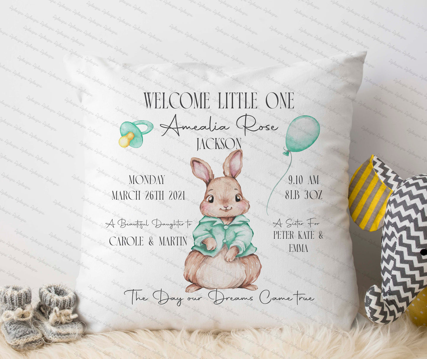 personalised birth stats cushion