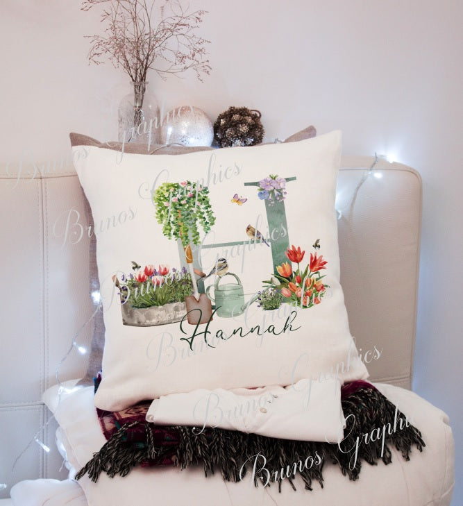 personalised Alphabet gardening cushion