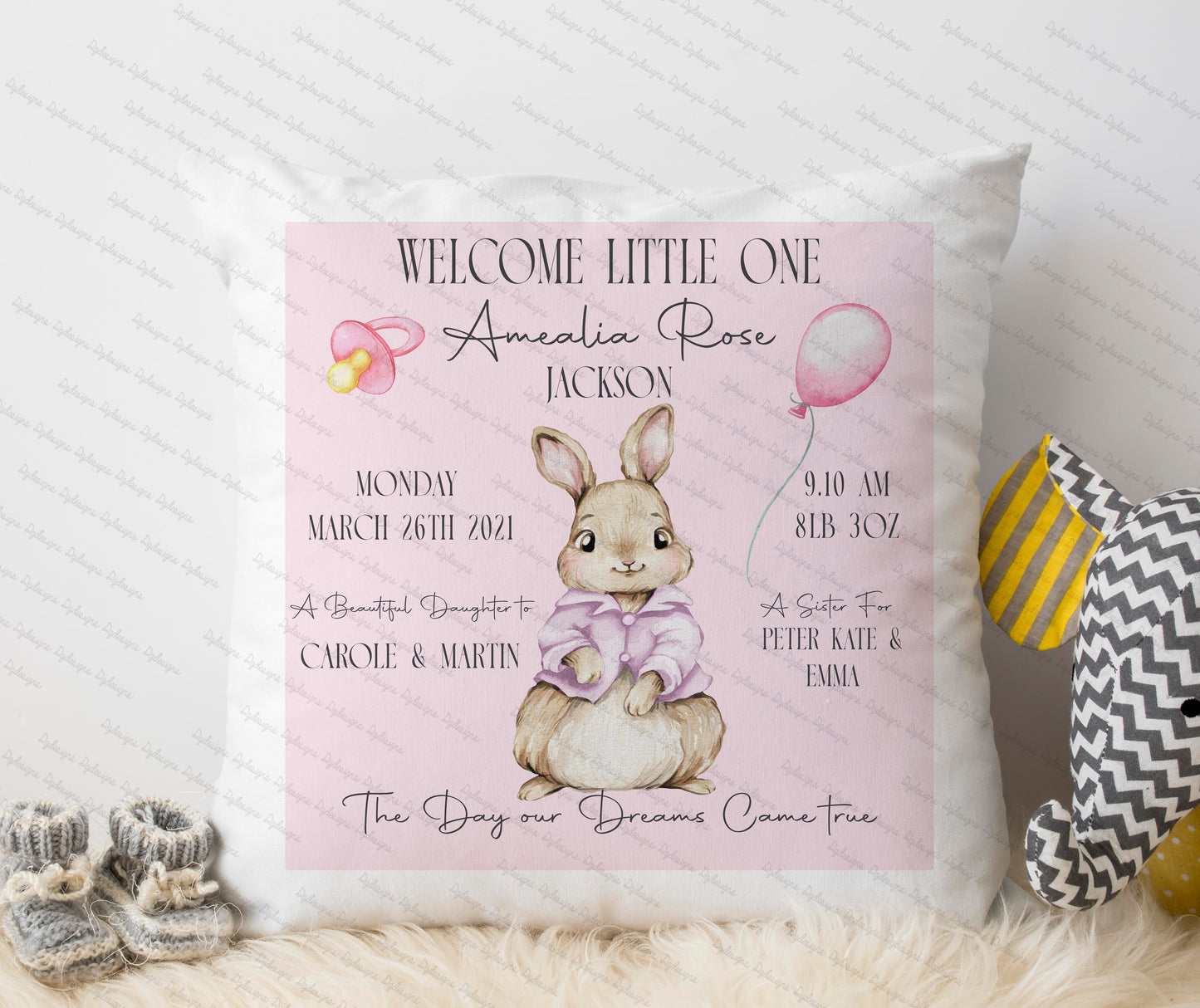 personalised birth stats cushion