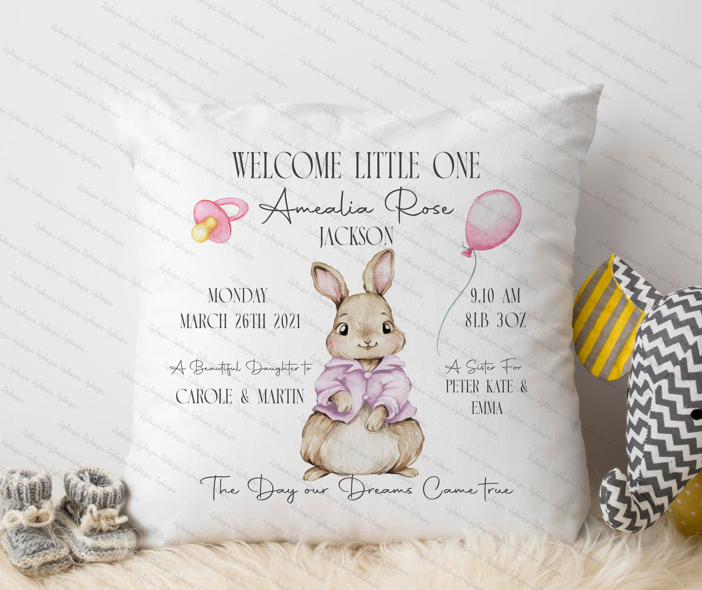 personalised birth stats cushion