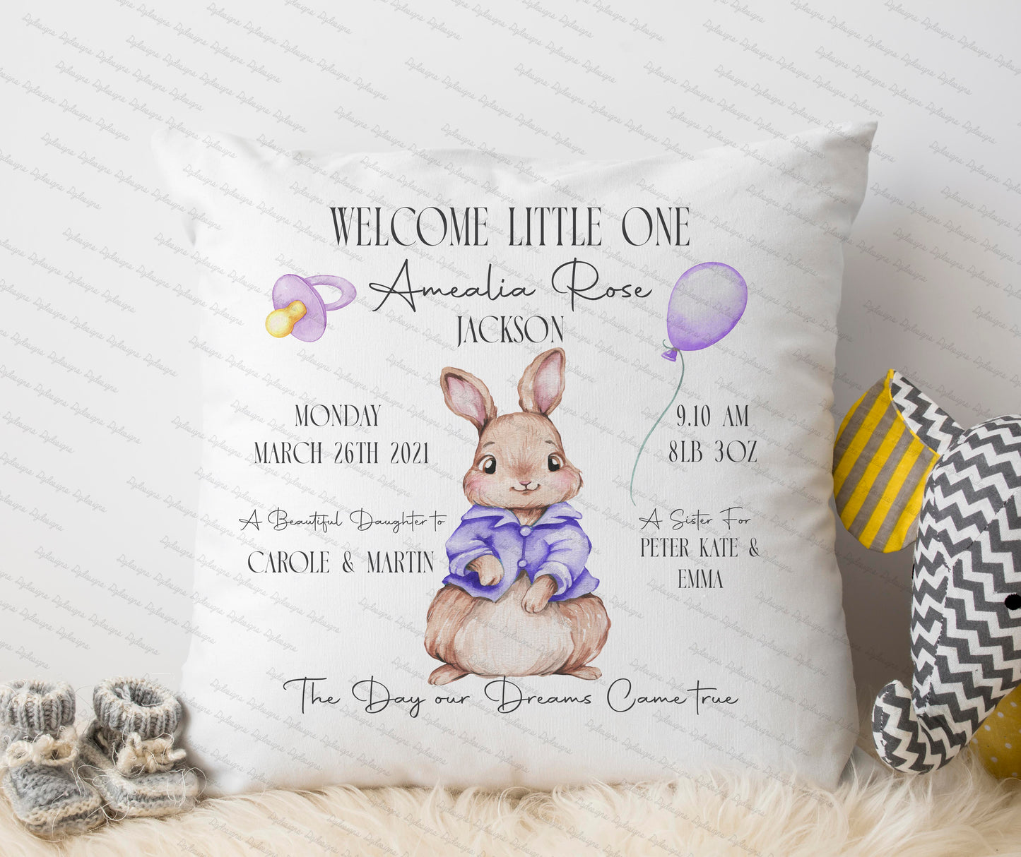 personalised birth stats cushion