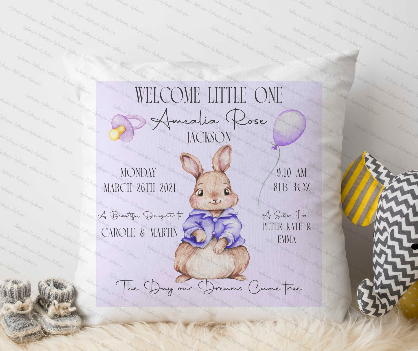 personalised birth stats cushion