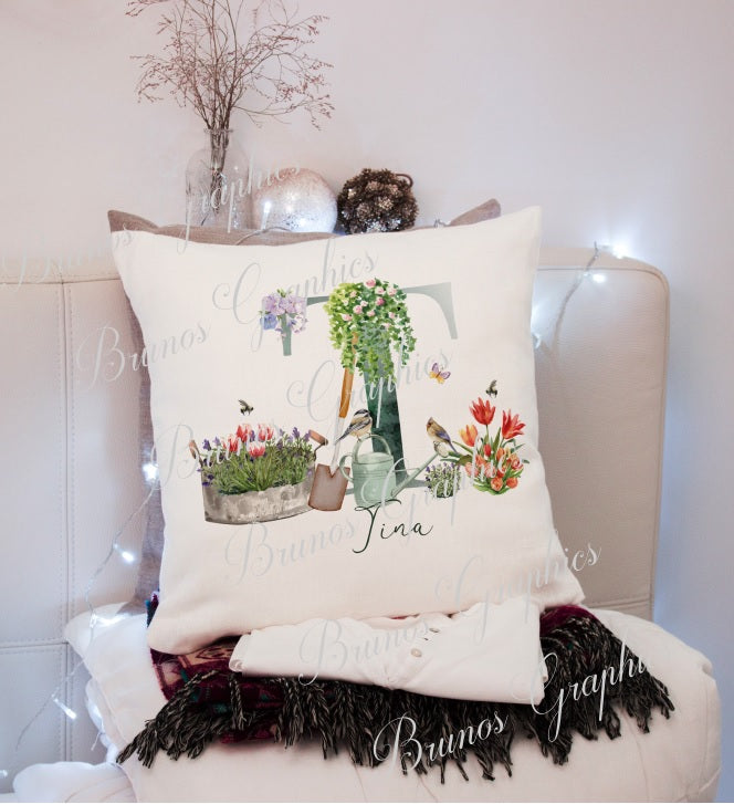 personalised Alphabet gardening cushion