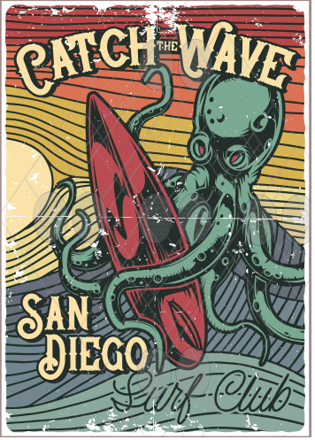 Vintage Rustic Metal Sign - Retro Print Wall Poster - Catch the Wave