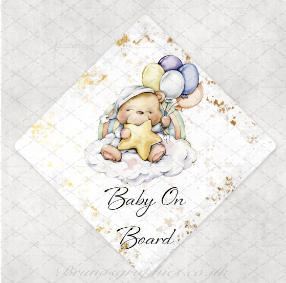 Bear Baby on Board rear car window sign