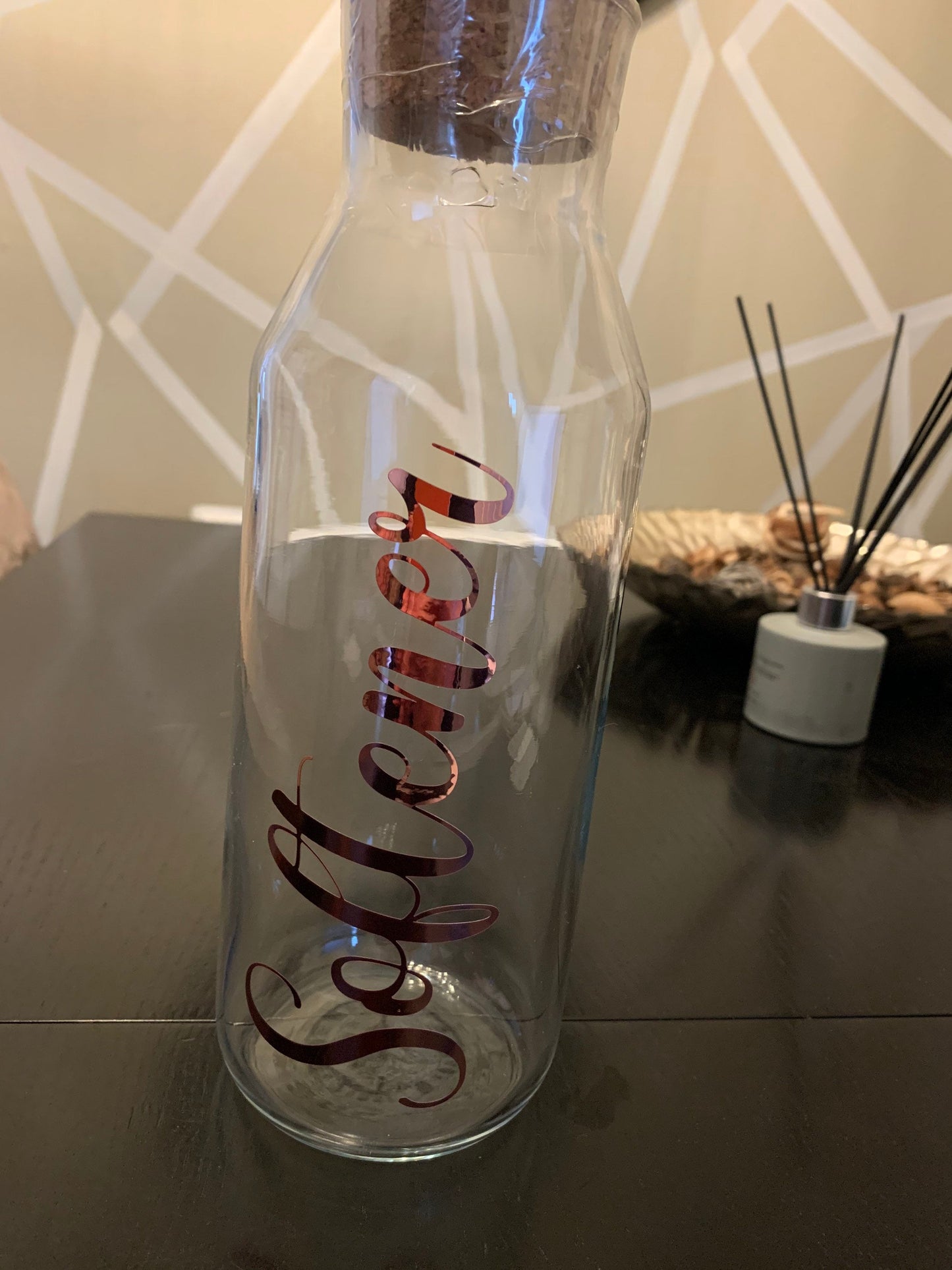One litre glass bottle with cork lid