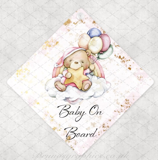Bear Baby on Board rear car window sign