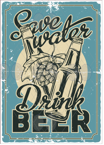 Vintage Rustic Metal Sign - Save Water Theme