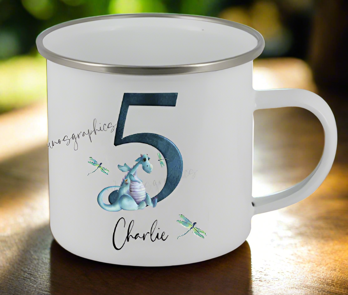 Personalised Enamel Mug with the beautiful Dragon design