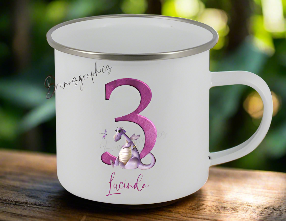 Personalised Enamel Mug with the beautiful Dragon design