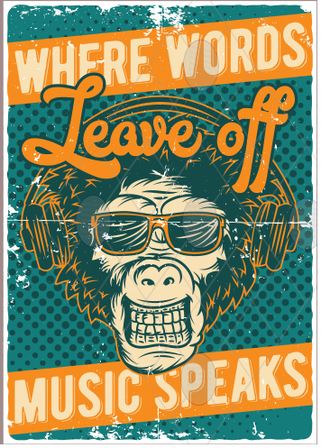 Vintage rustic effect metal sign retro print wall poster decoration-Where words leave off aluminium poster (monkey)
