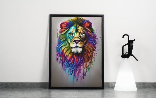 Lion Portrait Shiny Smooth Glass Drip