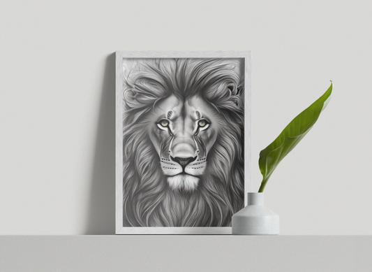 Charcoal Line Sketch Of Beautiful Lion Portrait