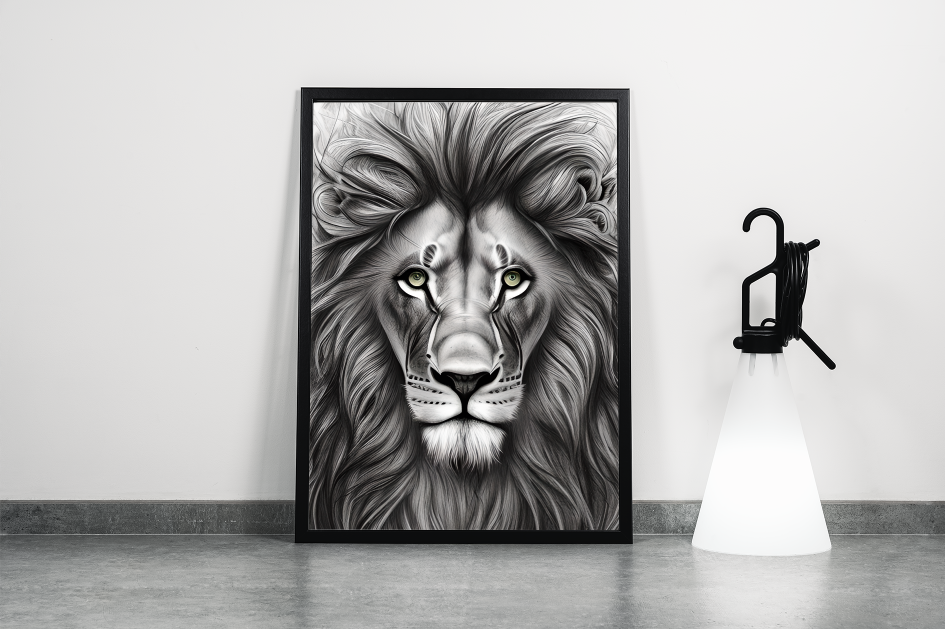 Charcoal Line Sketch Of Beautiful Lion Portrait