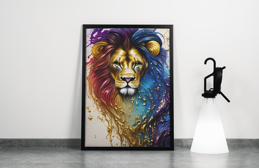 Lion Portrait Gold Abstract Dripping