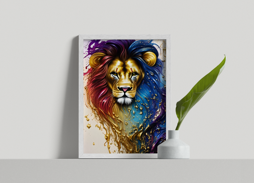 Lion Portrait Gold Abstract Dripping