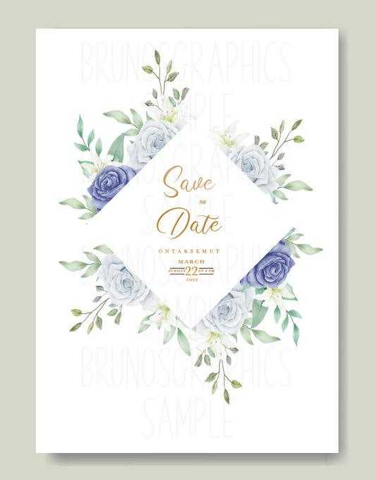 Elegant Blue Roses Wedding Invitation,Birthday