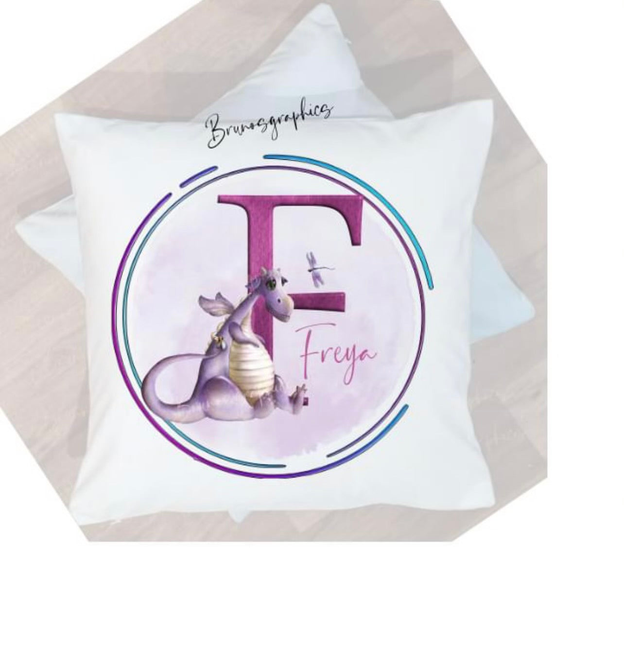 Personalised Dragon initial Cushion with firefly/Pillow