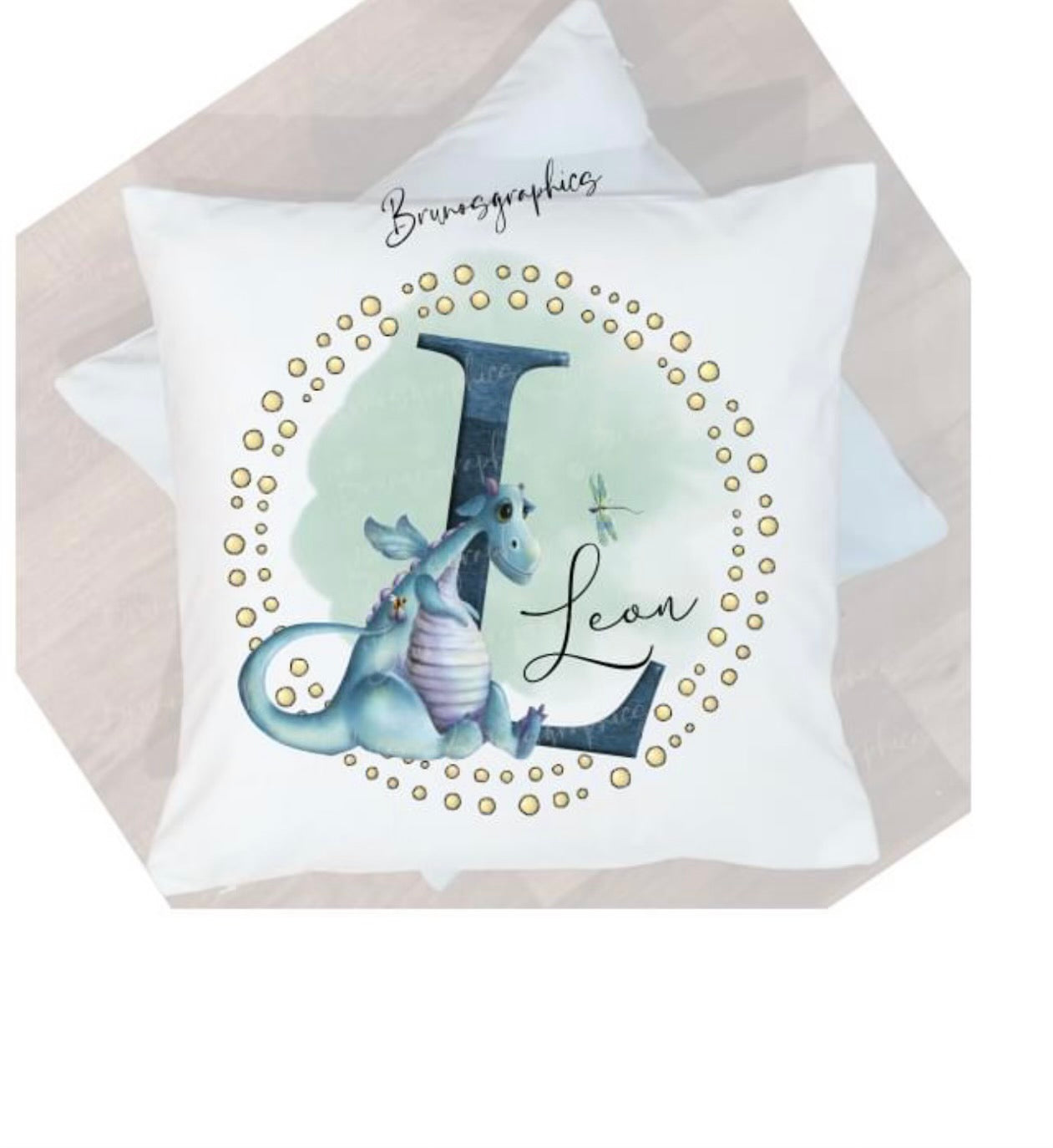 Personalised Dragon initial Cushion with firefly/Pillow