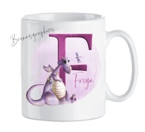 Personalised cups mug with the beautiful Dragon and fire fly