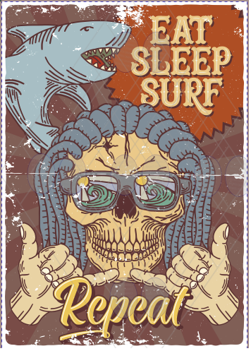 Vintage rustic effect metal sign retro print wall poster decoration-Eat sleep surf aluminium poster