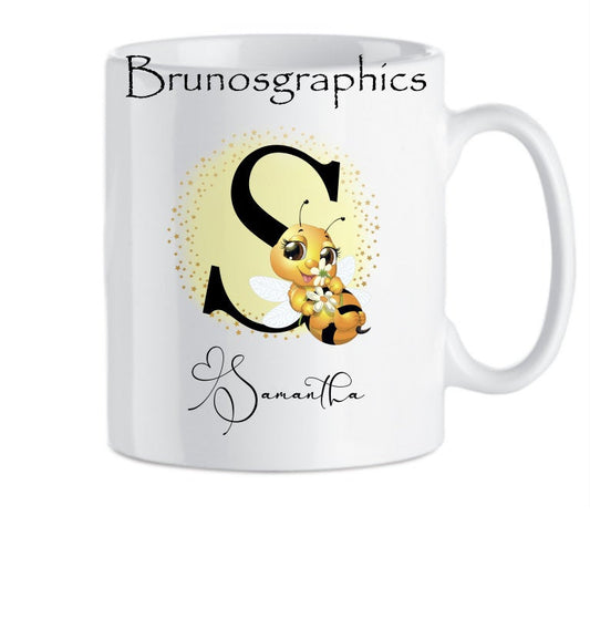 personalised Bee mug with letter