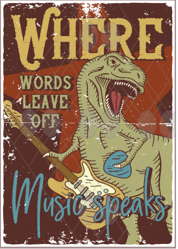 Vintage rustic effect metal sign retro print wall poster decoration-Where words leave off aluminium poster (dinosaur)